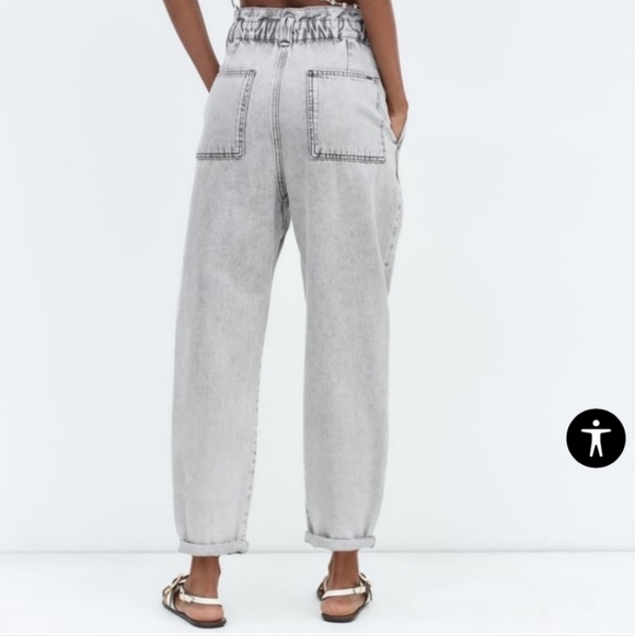 Zara High Rise Paperbag Tapered Ankle Jean Sz 4 - Picture 2 of 6